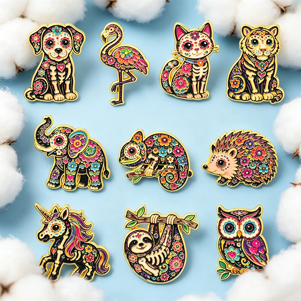 10pcs Floral Animal Enamel Pin Set Colorful Flower Pattern Lapel Badge Halloween Brooch For Backpack Jacket Lover Gift