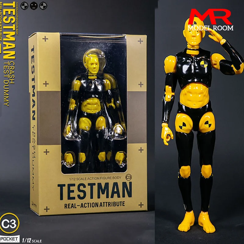 DAMTOYS DPS10 1/12 Scale Testman C3 Yellow Action Figure 14.5cm Crash Test Figurine Model Doll