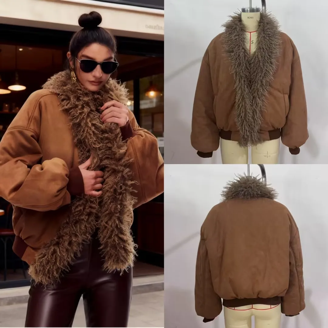 가을 겨울 빈티지 파카 스웨이드 재킷 여성 캐주얼 인조 퍼 엣지 재킷 코트 패션 여성 하이 스트리트 아우터 재킷