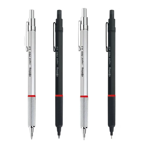 Imagen 2 del producto ROtring Rapid PRO portaminas, 0,5 mm/0,7 mm, cromo plateado/negro mate lápices automáticos profesionales para dibujar y dibujar