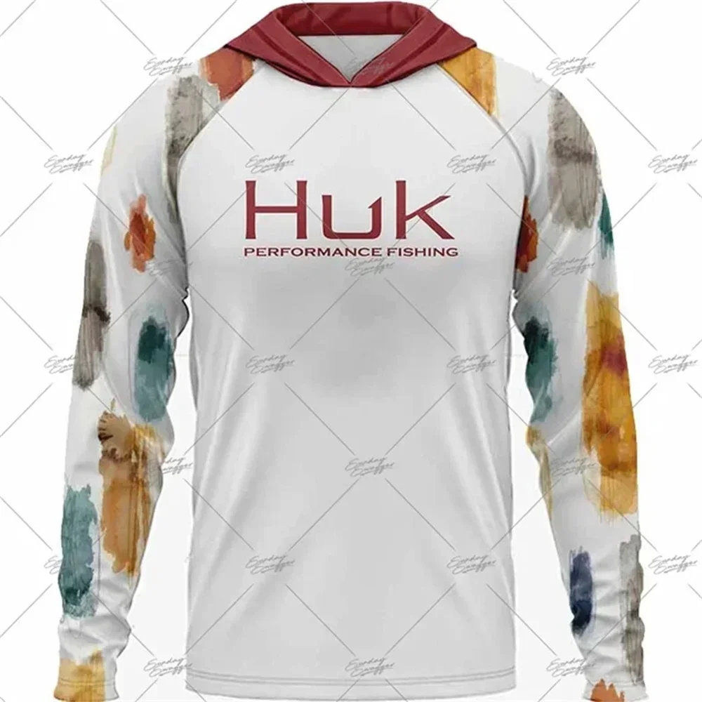 Huk-釣り用長袖パーカー、屋外釣りアパレル、釣りアパレル、日焼け止めTシャツ、速乾性フード付き釣り服、夏