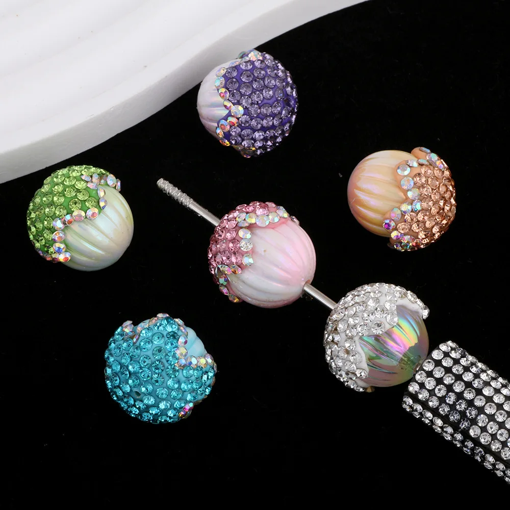 

DIY Jewelry Findings Acrylic Pumpkin Beads With Crystal Rhinestones Clay Cap Decorated Gumball Bubblegum Pen Making 15pcs 16mm