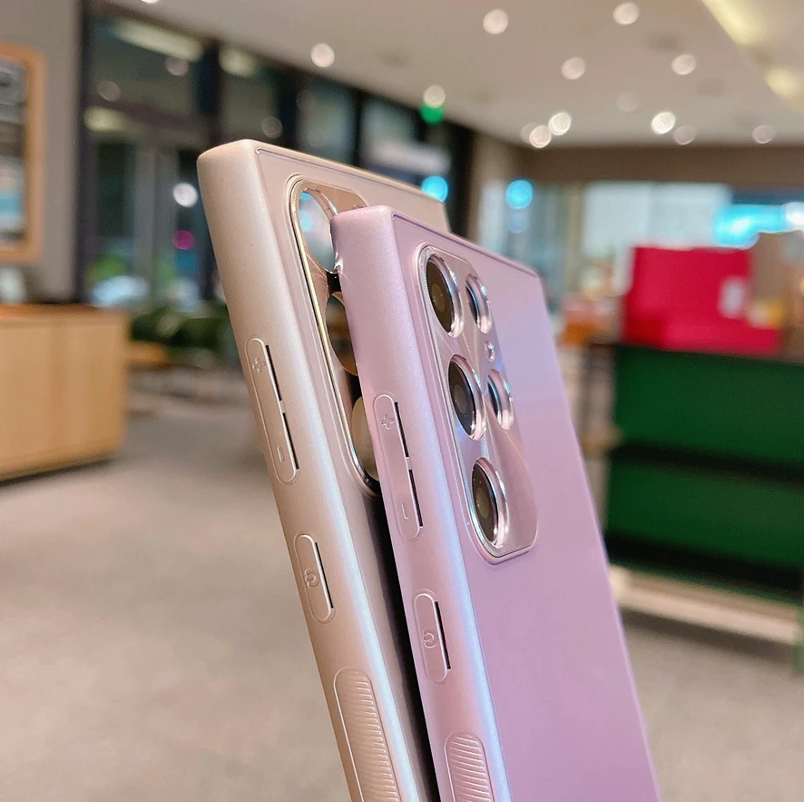 For Samsung S23 Ultra Case Fashion Pure Color Aluminum Metal Hard Back Shockproof Cover for Galaxy S22 S23 Plus Slim Matte Cover