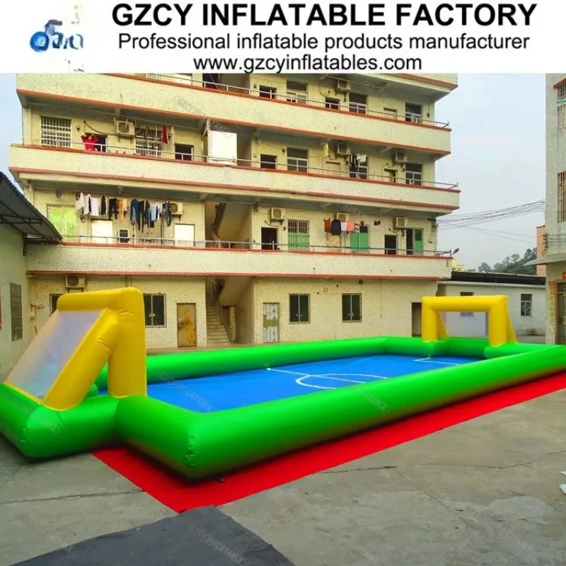 Send PVC inflatable fo0tball field, f0otball field with blower tarp, model with printed logo1, including repair accessories