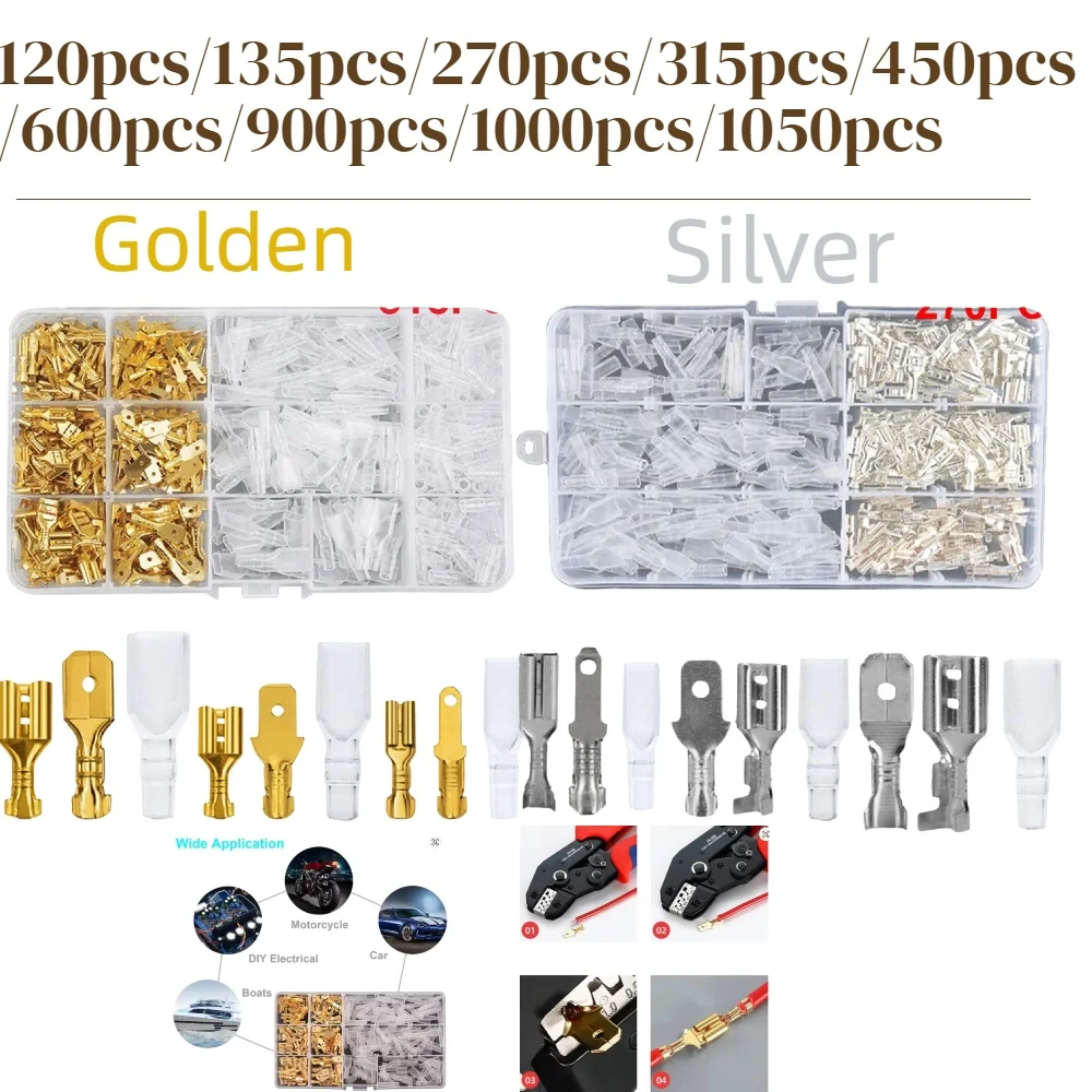 120-1050Pcs 2.8/4.8/6.3mm Insulated Male Female Wire Connector Electrical Crimp Terminals Termin Spade Connectors Assorted Kit
