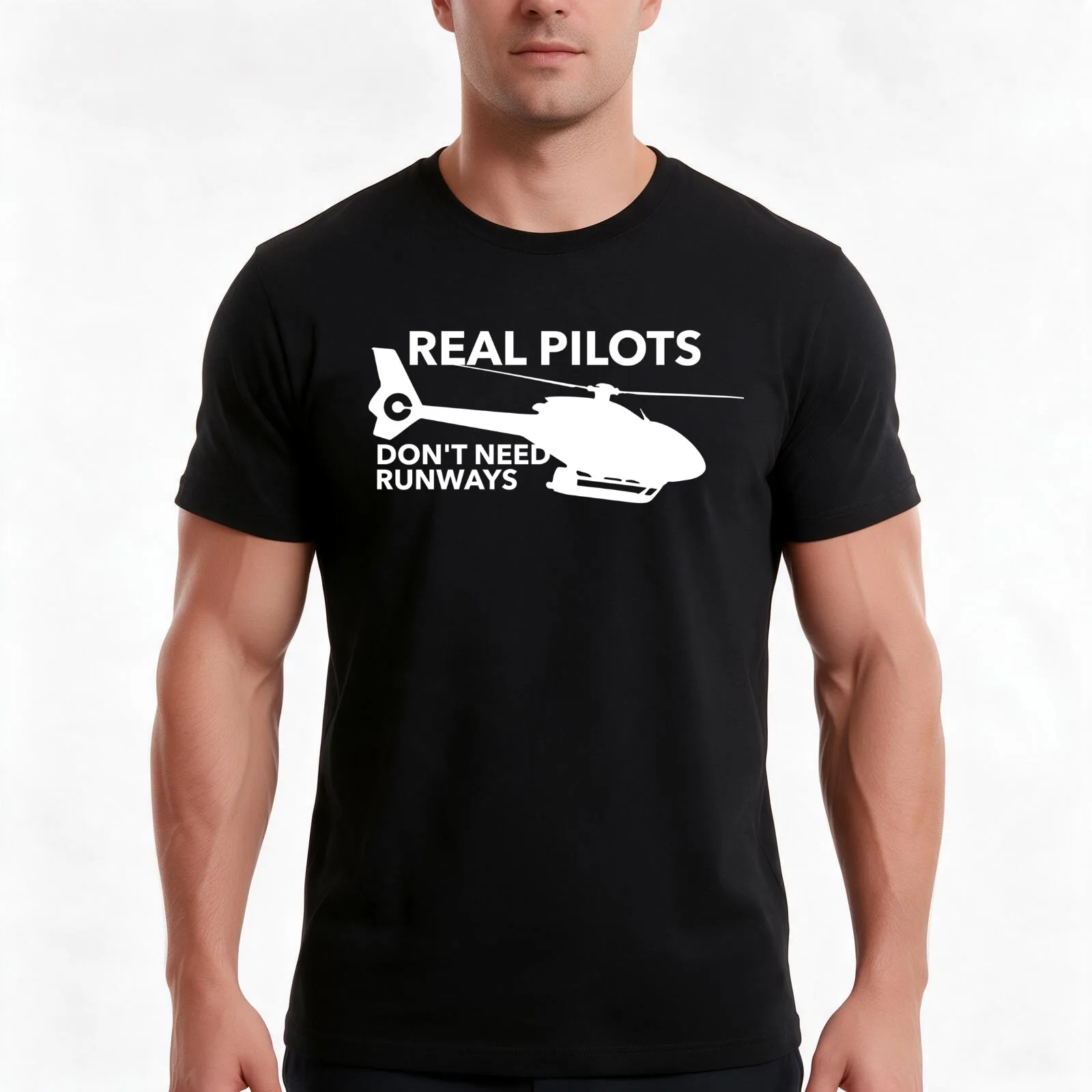 Real Pilots Don't Need Runways Helicopter Pilot T-Shirt, Summer Casual Cotton Tee, Oversized Streetwear Tops, Unisex Men Women