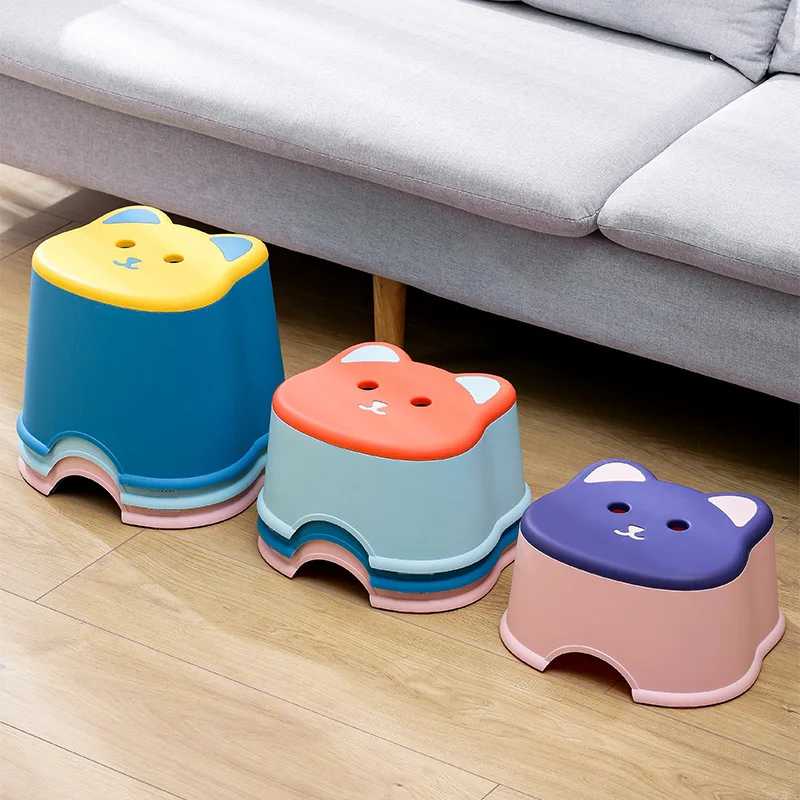 1PC Round Stool Plastic Thickened High Small Chair Creative Bench Children's Footstool Household Cartoon