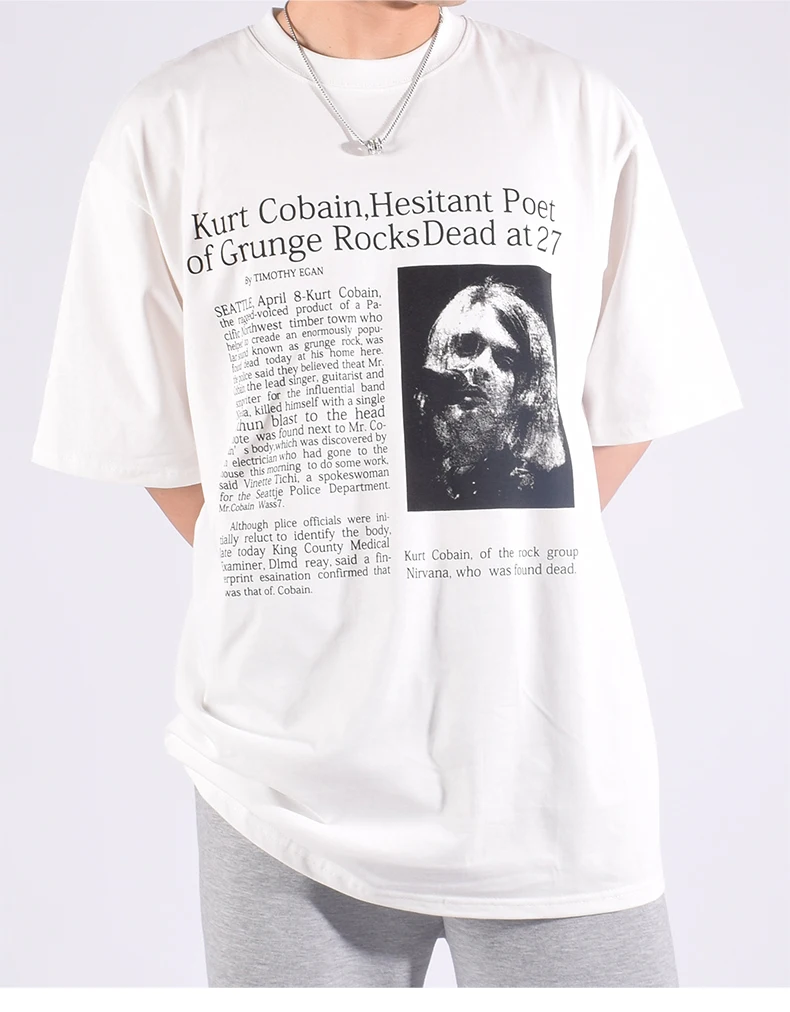 Główna ulica zespół rockowy Cobain Heavyweight krótki rękaw bardzo duża luźne codzienne czyste modna bawełniana modne T-shirt męski