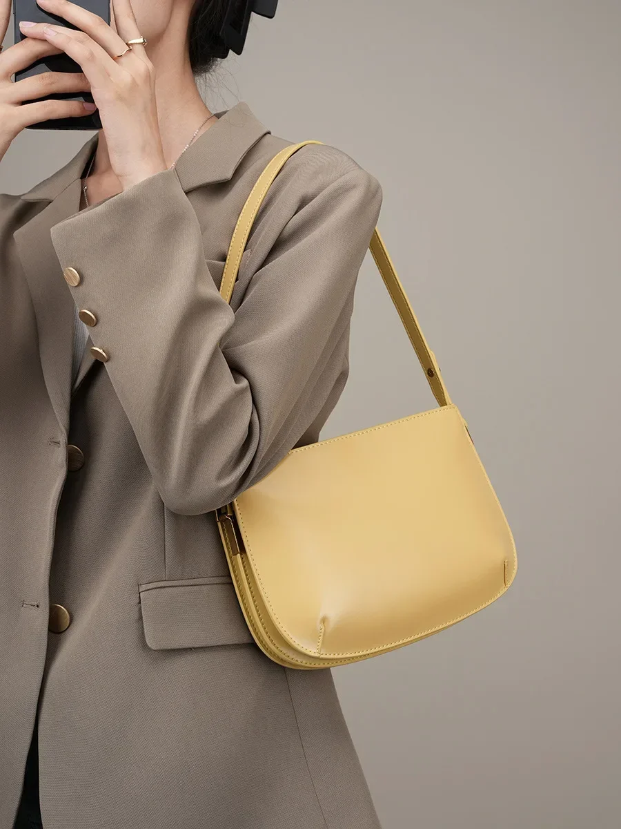 

Ladies Retro Cowhide Classic Crossbody Bag Women's Cow Split Leather Shoulder Underarm Bags Female Casual Commute Soft Handbags