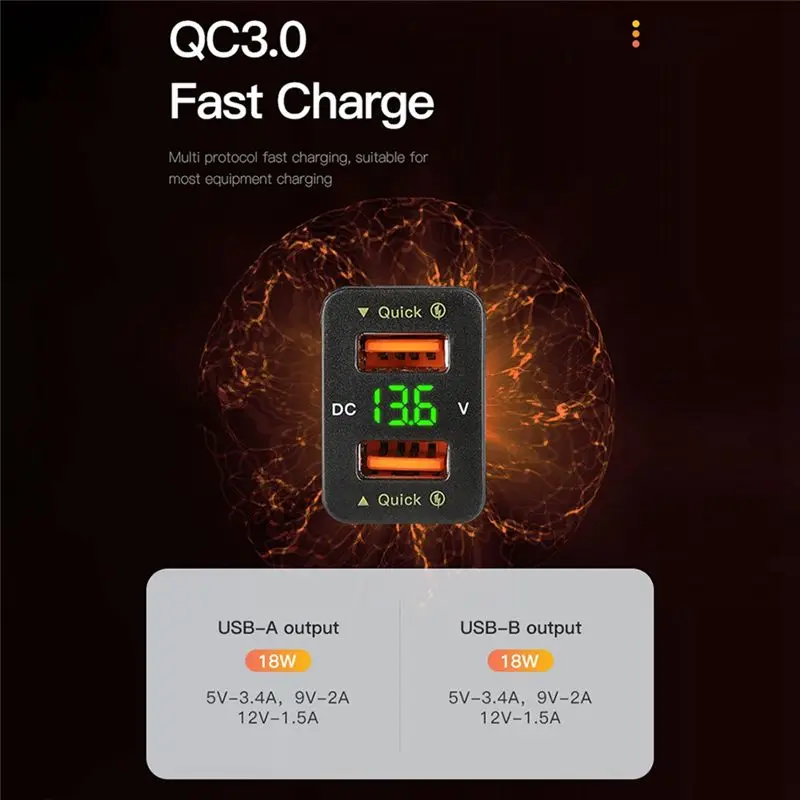 Rare 2X 36W Fast Car QC3.0 Dual USB Fast With Red Voltage Waterproof Mobile Phone For Toyota view 3