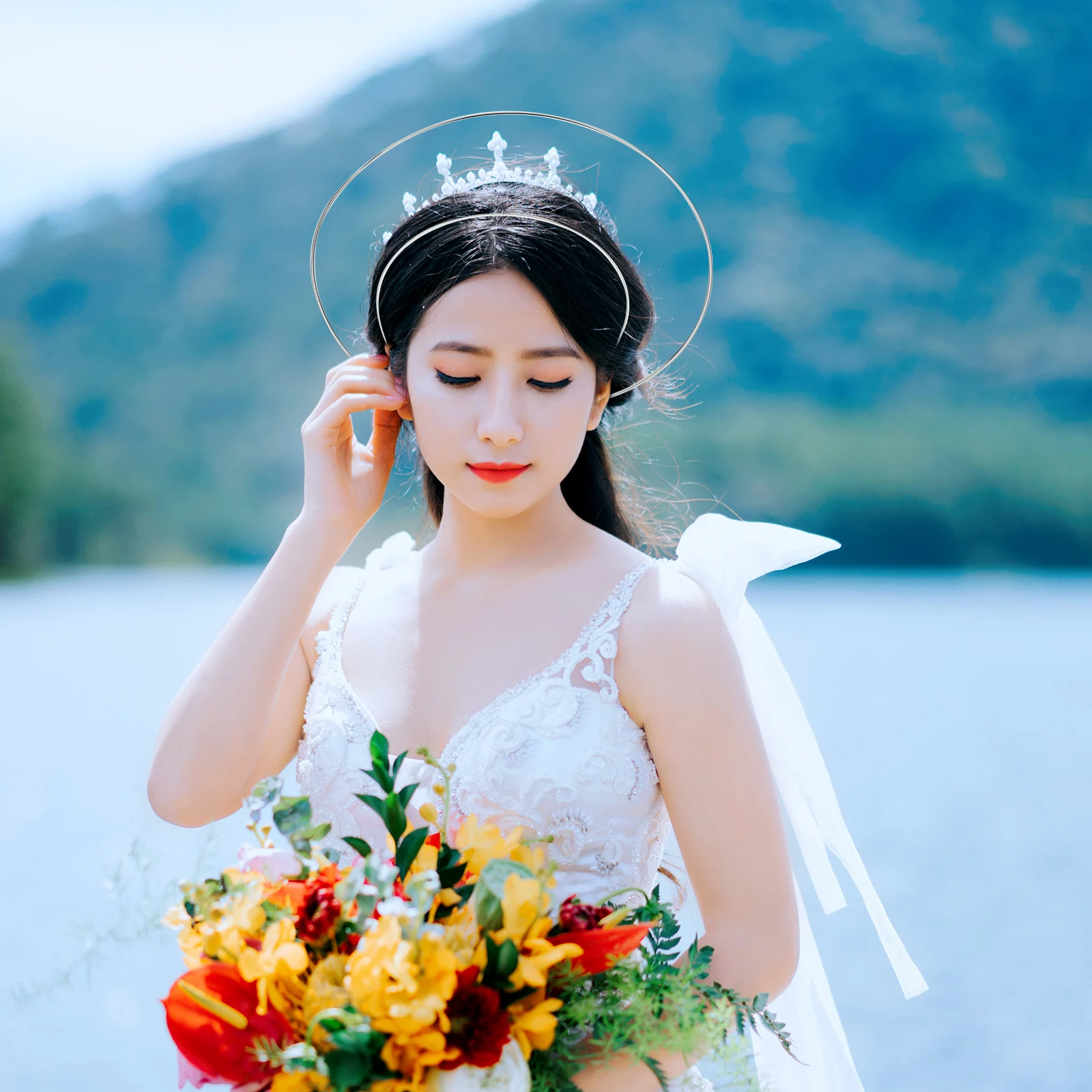 

2Pcs Fashionable Double Crown Headband Wedding Headdress Alloy Bridal Crown Photo Props