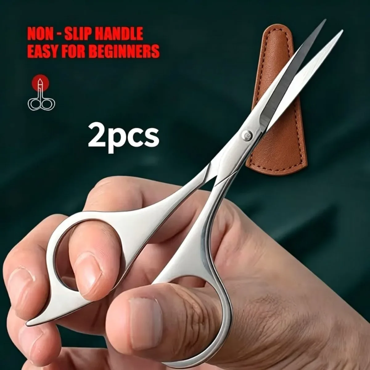 

2Pcs Grooming Scissors Kit: Stainless Steel Scissor + Leather Cover. Serrated Edge Design, Ideal for Eyebrow Shaping, Eyelash & Beard Trimming. Portable Professional Salon Beauty Tool