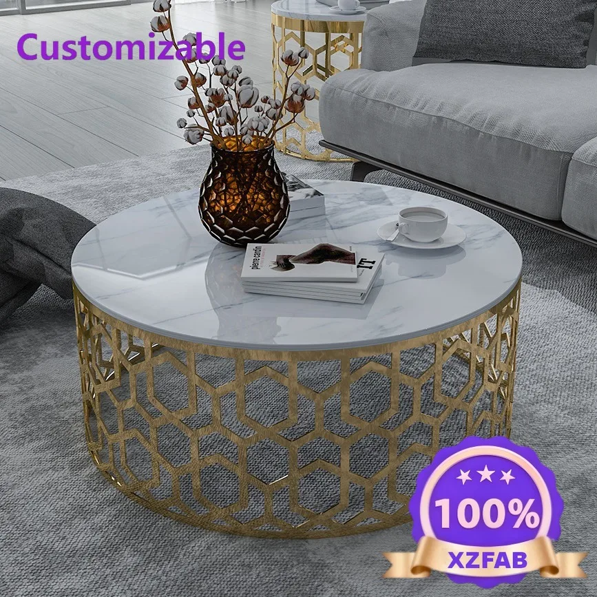 Factory Direct 2026 Fashion light luxury coffee table, stainless steel marble edge table, living room coffee table TV cabinet co