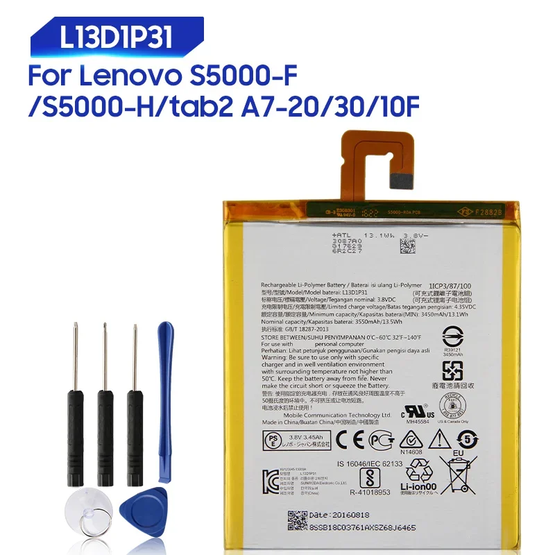 New Replacement Battery For Lenovo S5000-H S5000-F Tab2 A7-10F A7-20 A7-30 L13D1P31 Rechargable Li-ion Batteries 3450mAh