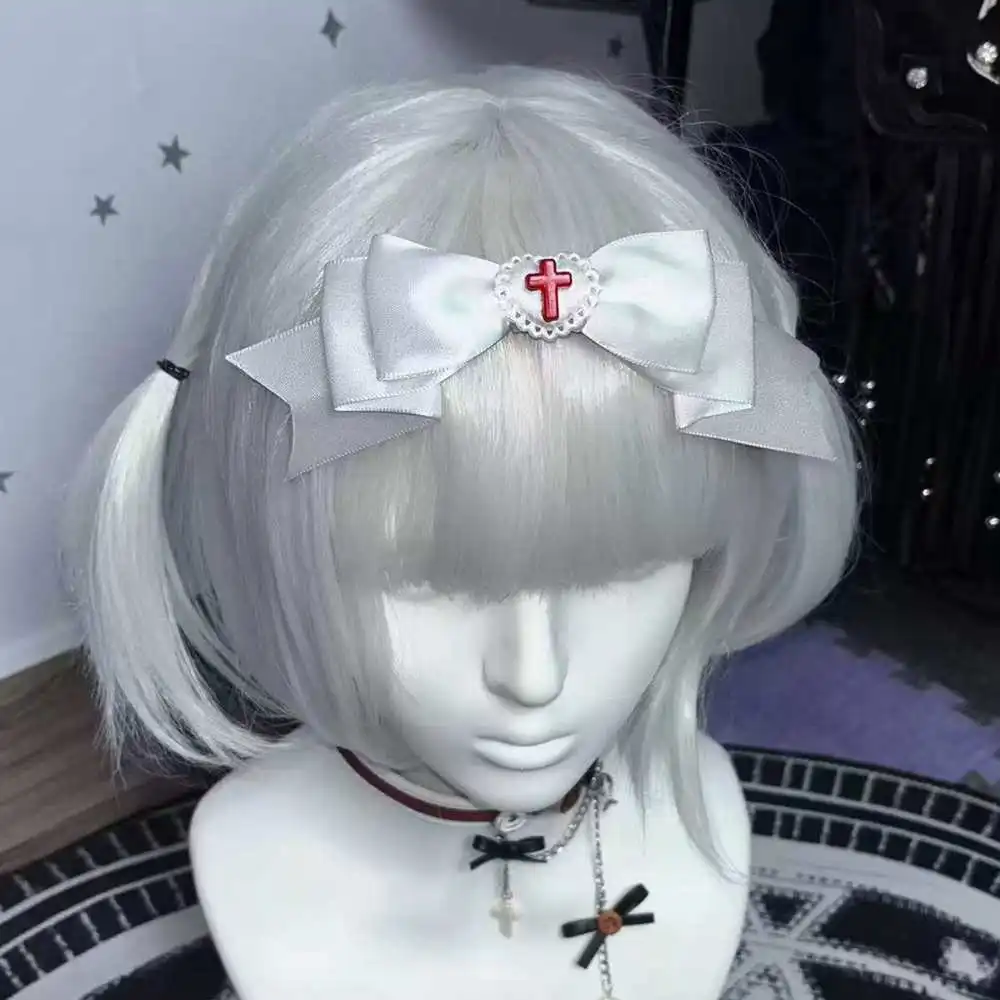 Harajuku Punk gotico alla moda croce rossa fiocco fermaglio per capelli subcultura creativa medica Cool Lolita piccante ragazze Y2k accessori per capelli