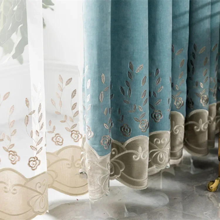

Chenille Imitation Linen European Style Embossed High Shading Windows Door Curtains for Living Room Dining Bedroom Embroidered