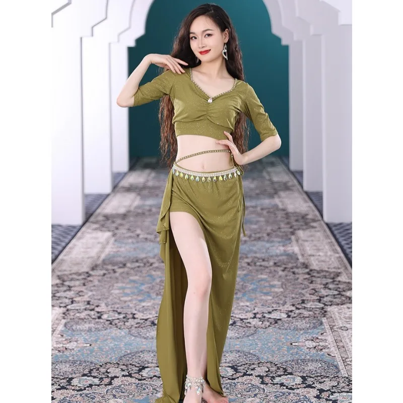 

Костюмы для танца живота по индивидуальному заказу, женский топ, длинная юбка, комплект одежды для выступлений, тренировочный наряд, сексуальное платье для танца живота