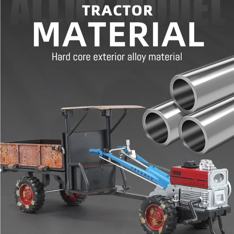 1:24 Vintage Hand-Push Tractor Diecast Model Retro Legering Landbouwvoertuig met Geluid en Licht Antieke Afwerking Collectible Gift