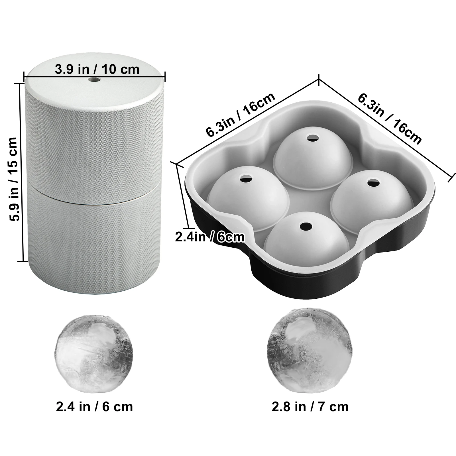 VEVOR 2.4Inch Ice Ball Press Kit Anodized 7075 Aluminum Food-grade Silicone Moulds for Whiskeys Cocktails on Parties & Holidays