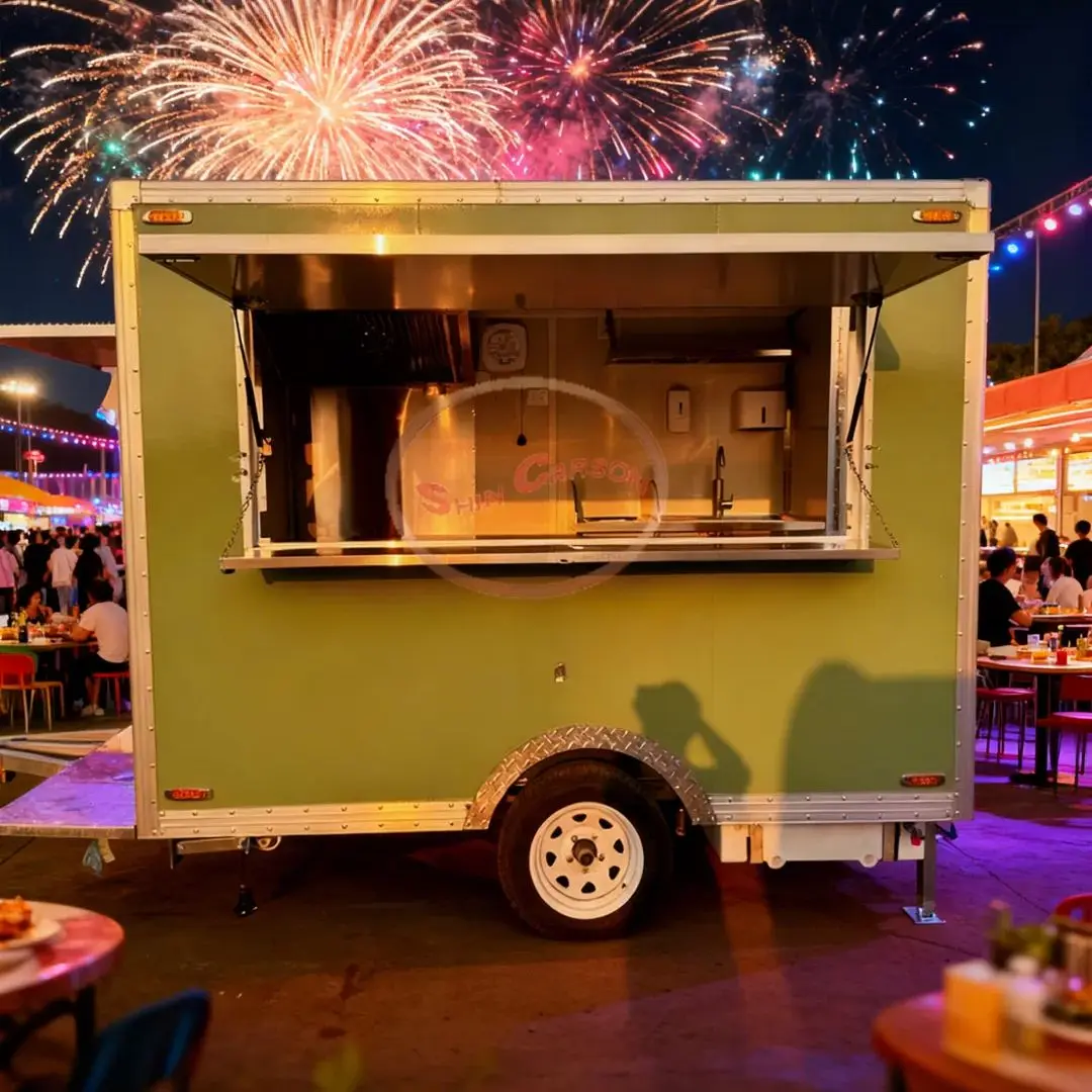 Nordic Minimalist Fresh Green Food Cart Multifunctional Outdoor Food Trailer Towable Vending Cart for Night Markets And Camping