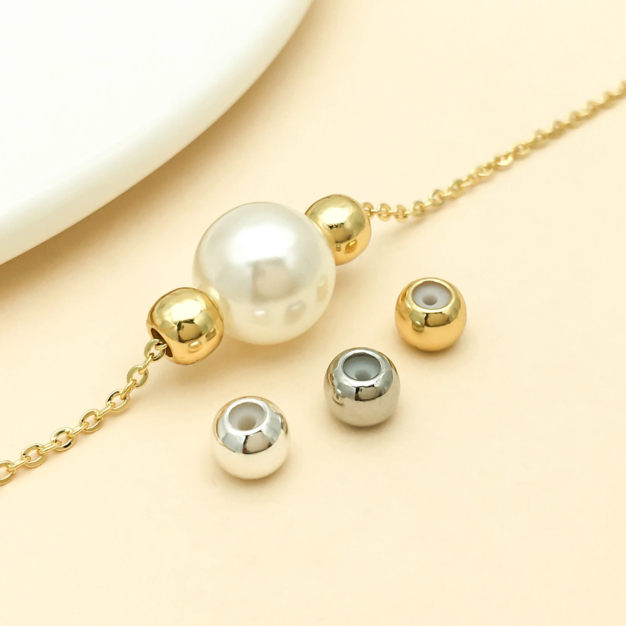 5pcs 3/4/5mm Golden/Silvery/White K-Plated Strong Color Retention Silicone Positioning Beads Jewelry Accessories DIY Suitable