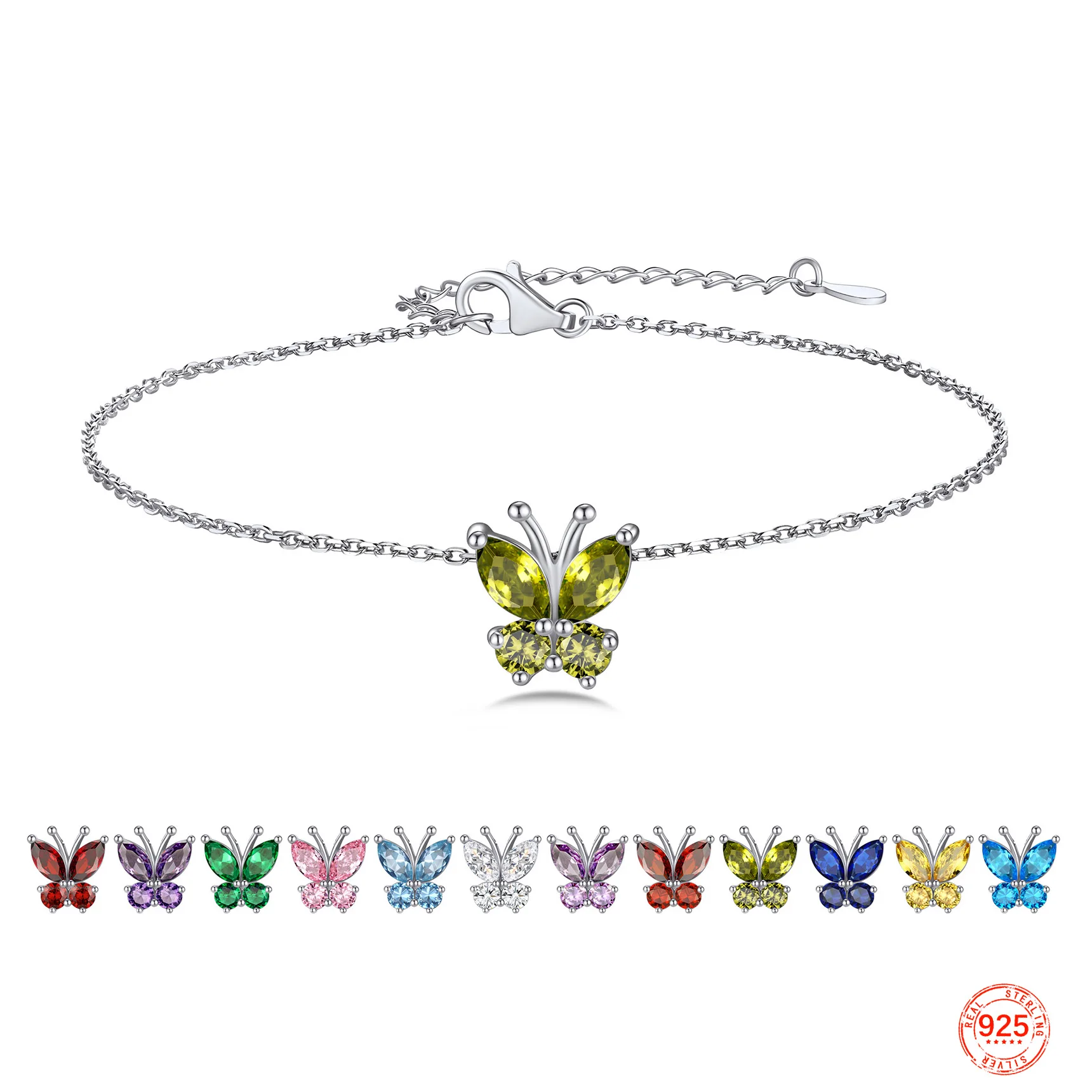 borboleta tornozeleiras para as mulheres s925 pulseira pe birthstone prata esterlina ajustavel joias de praia comprimento 85 105 u7 01