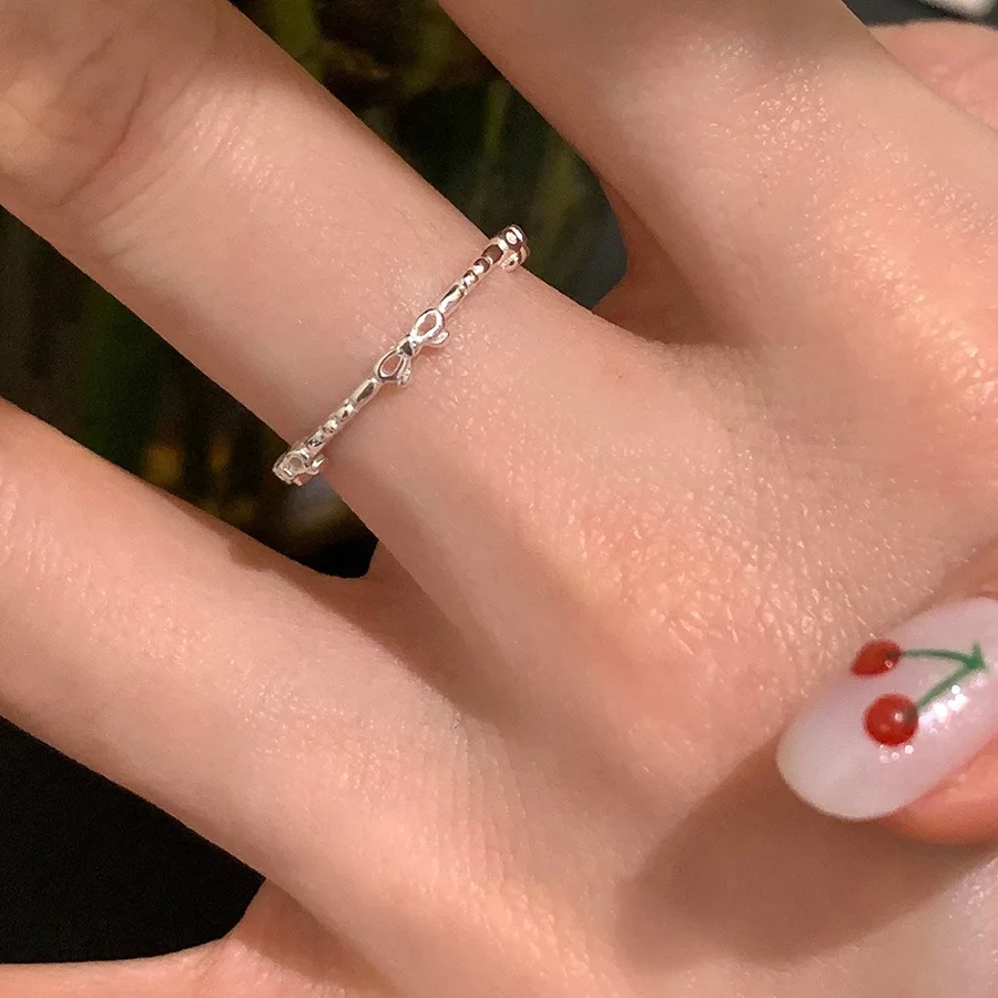 925 Sterling Silver Bowknot Ring For Women Hollow Out Extremely Fine Korean Sweet Romantic Jewelry Gift Dropshipping