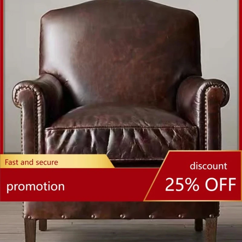 Rivet Oil Wax Leather Single Wingback Chair Leather Casual Conference Chair Retro Leather Art