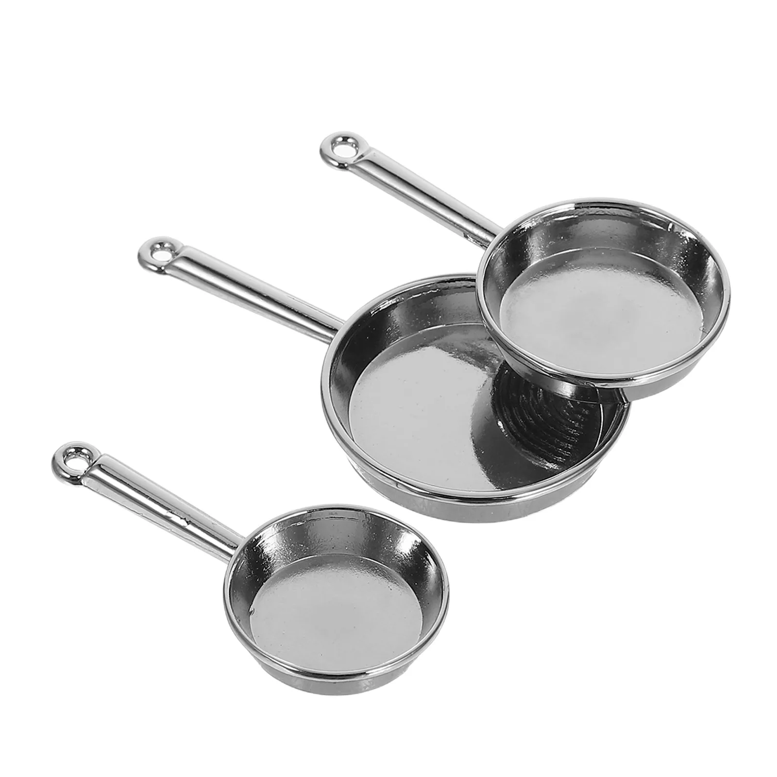 

3pcs Mini Frying Pan Dollhouse Kitchenware Realistic Metal Design Toy Pans Lightweight Portable Cooking Toys Pretend
