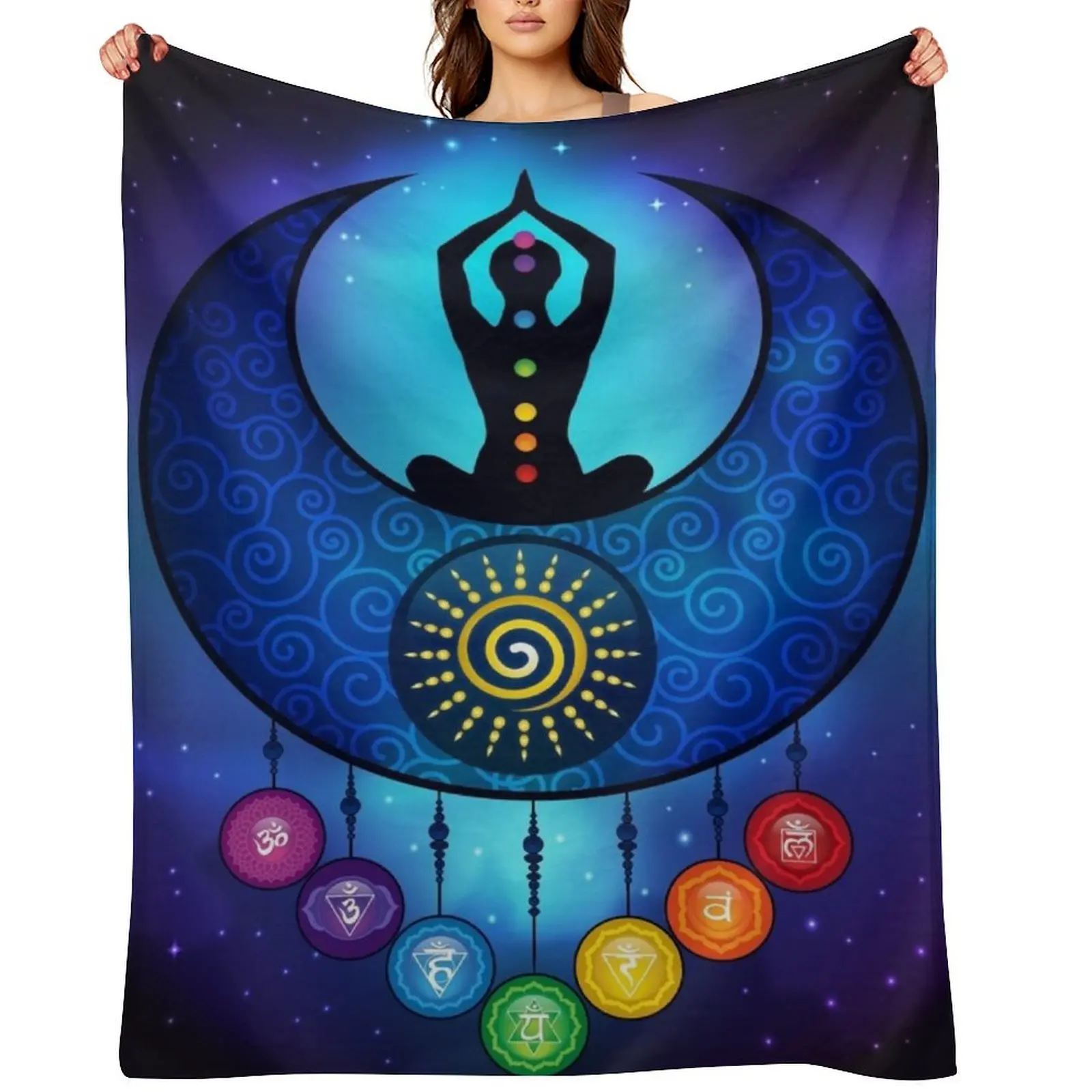 7 Chakra Female Moon & Sun - 59 Universe Throw Blanket Tourist for sofa Extra Large Throw For Baby Blankets