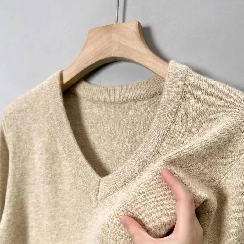 LIBIELIY Men's Knitted Warm V-neck Pullovers Ribbed Solid Slim Fit Classic Black Gray Sweater For Man Autumn Spring Top Jumpers