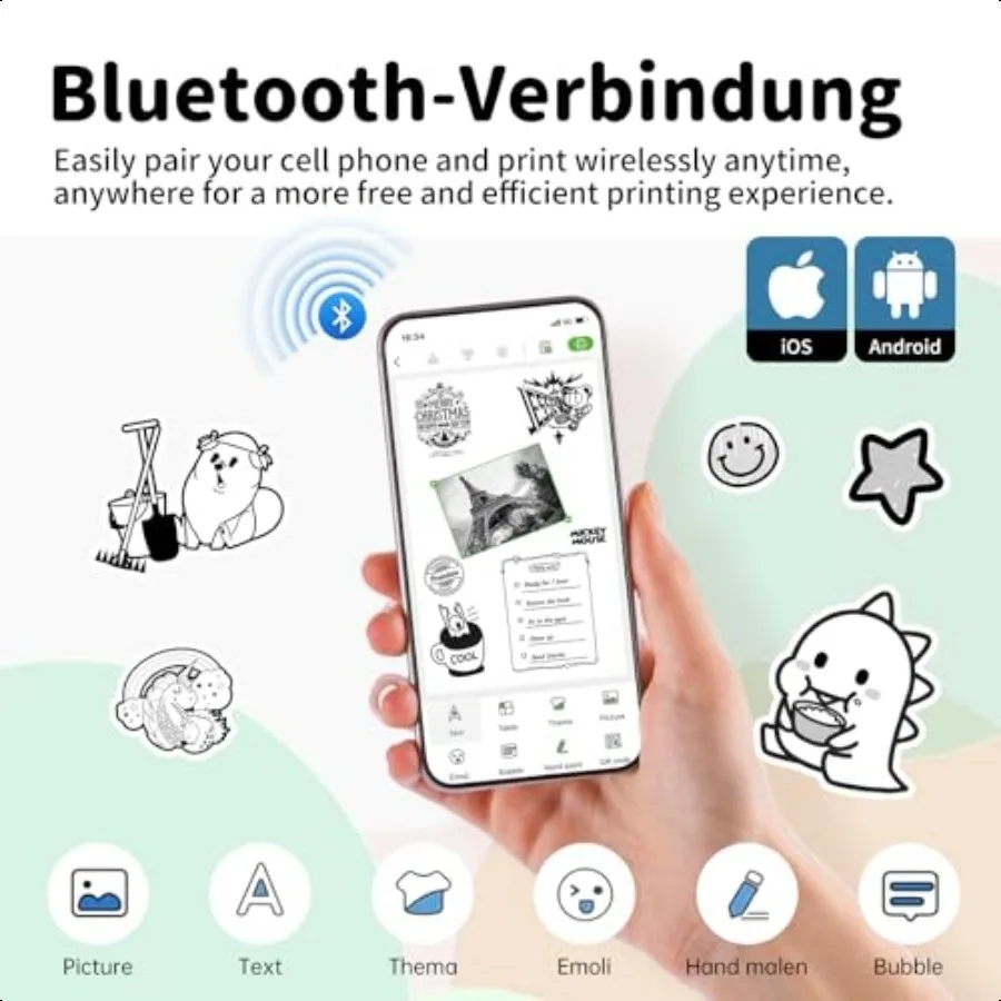 Sticker Printer Mini Portable Printer Bluetooth Thermal Label Printer with 1 Roll Sticker Paper Inkl Sticker Maker hine Pocket