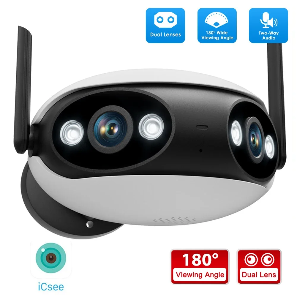 

180° Panoramic Surveillance Camera WiFi Outdoor 4MP with Dual Lens ICSEE Onvif Security Protection IP CCTV Night Vision