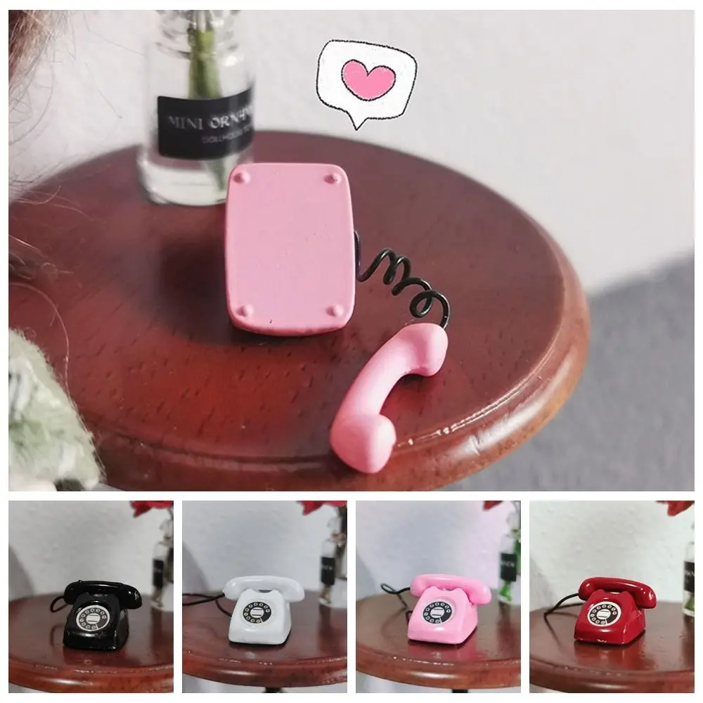 Retro Fixed Telephone 1:12 Dollhouse Miniature Simulation Mini Phone Model Home Furniture Decor Children Pretend Play Toy