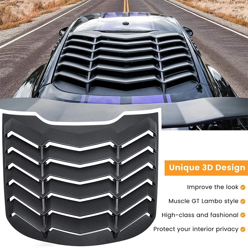 Rear+Side Window Louvers, for Ford Mustang 2015-2023 Windshield Sun Shade Cover Vent GT Lambo Style Custom Fit All Weather ABS