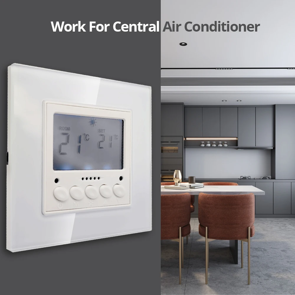 Wallpad White Black Thermostat Switch Temperature Control Air Conditioner Floor Heating Fresh Air AC220V DC12V RS485 LCD Display