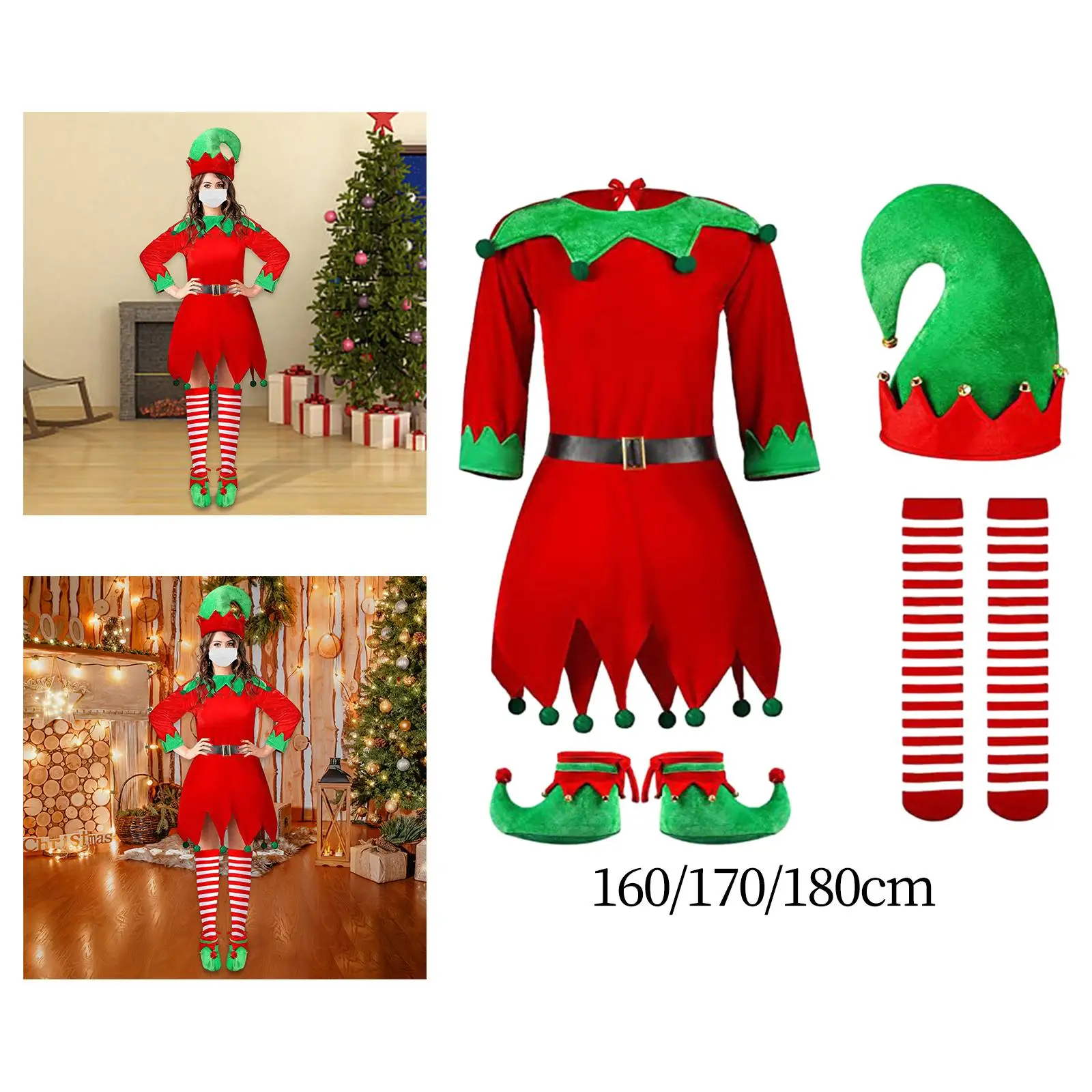 Christmas Costume Elf Shoe Covers Fancy Dress Women Adults Clothes Set Outfit for Birthday Masquerade Festival Party Mardi Gras