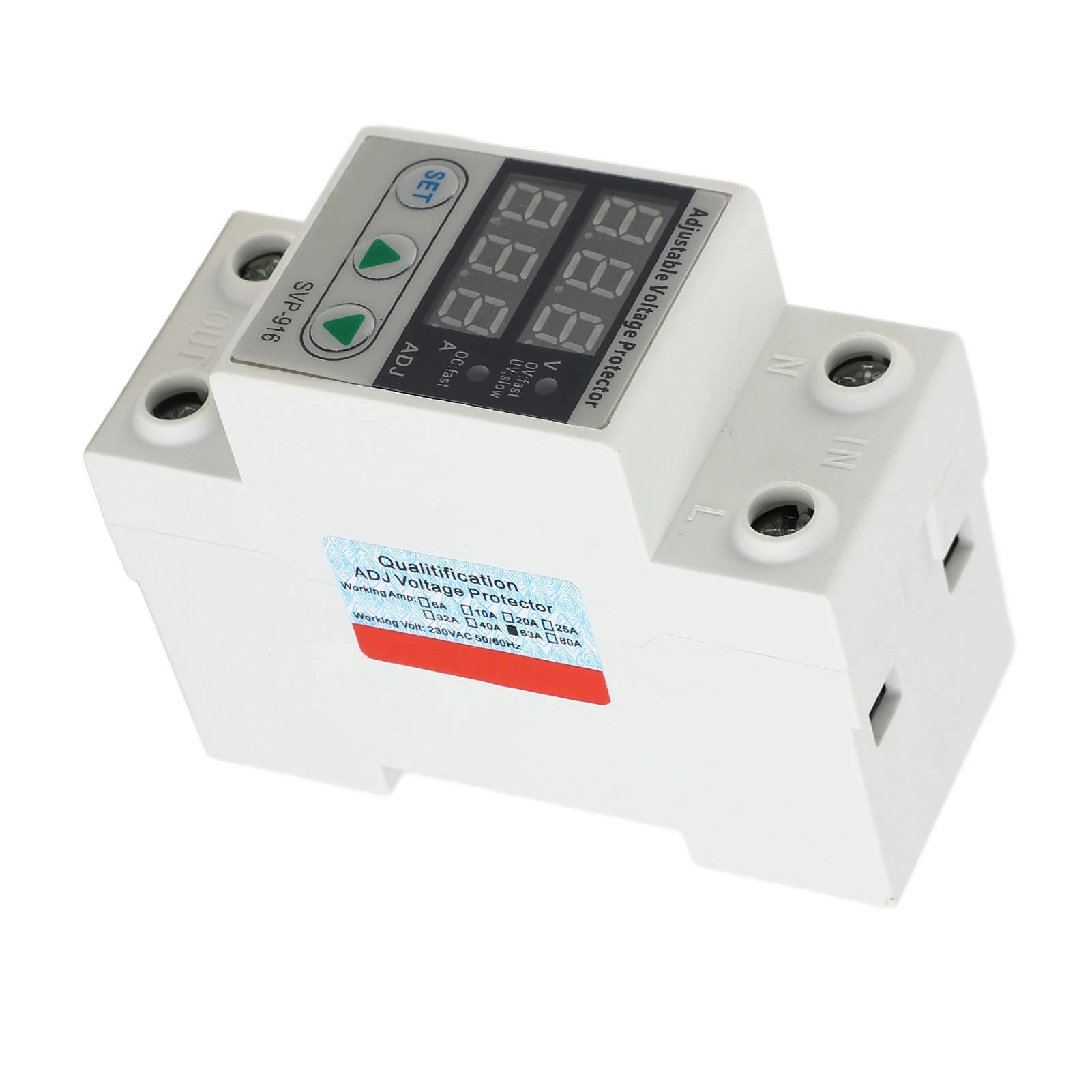 230VAC Intelligent Single Phase Adjustable Over Voltage Under Voltage Current Protector