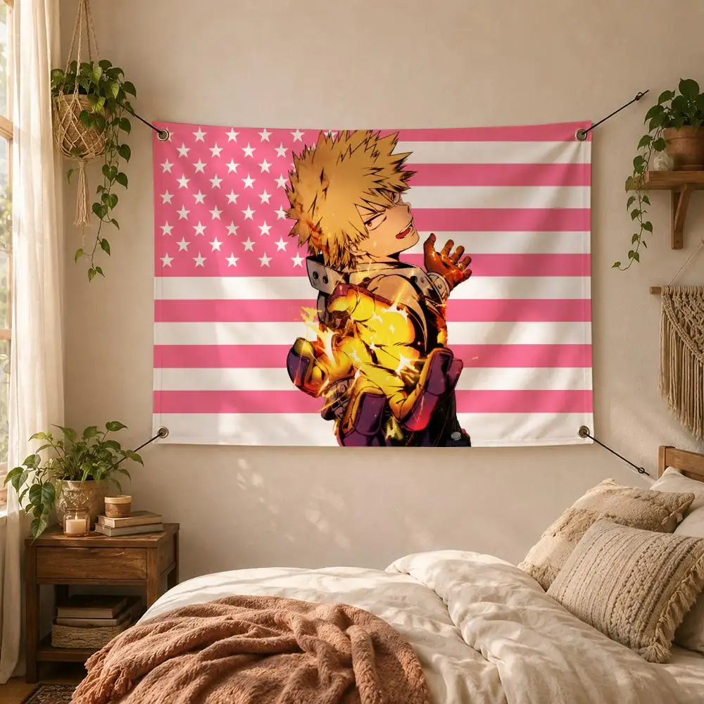 Action Anime Katsuki Bakugo Flags Decorative Flag Banner for Outdoor Garden Yard Camping Party Home Wall Hanging Decor