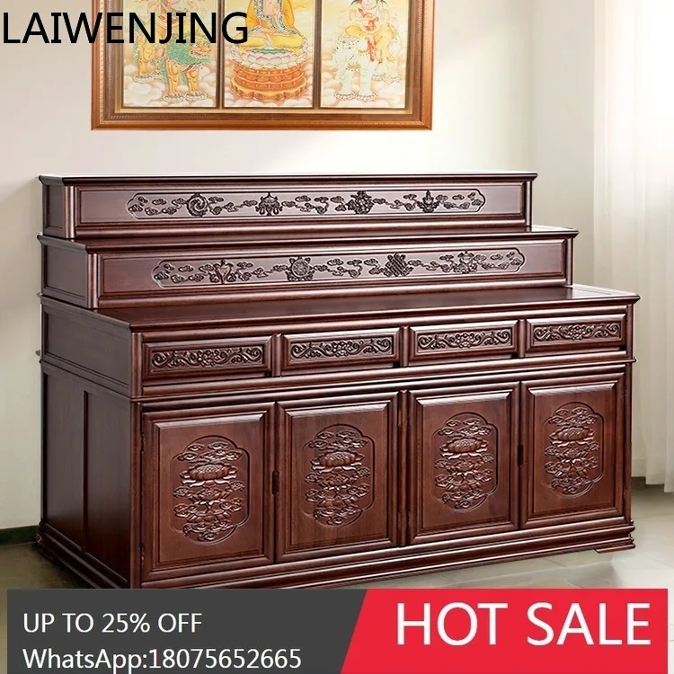 HLZ Buddhist Incense Case Three-Layer Tibetan Style Buddhist Shrine Solid Wood God  Cabinet Multi-Layer Offering Table