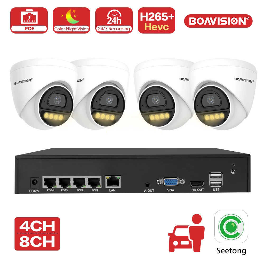 Seetong 4CH/8CH Video Surveillance System 4K POE NVR 5MP POE IP Camera Two Way Audio Color Night Vision Security Camera Kit