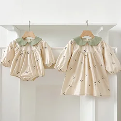Sisters Clothes Infant Baby Girls Dress Rompers Sisters Dress Kids Baby Girls Embroidered Flowers Princess Dress Clothes Rompers
