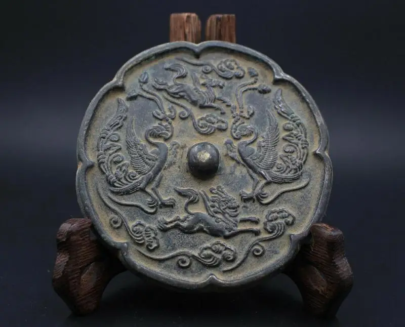 Chinese Collection Antiques Exquisite Phenix Beast Emblazonry Bronze Mirror