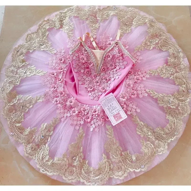 Balé rosa profissional tutu para meninas e mulheres, fantasias de bailarina panqueca, performance de dança cisne vestido de grupo, clássico, infantil