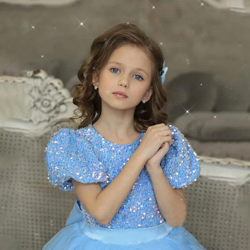 Young Girls Sequin Birthday Tutu Dresses Kids Christening Carnival Party Dress Girl Summer Princess Gown Children Fashion Wear