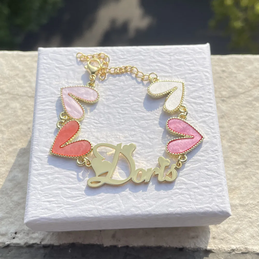 

3UMeter Colorful Acrylic Heart Charms Bracelet Girl DIY Personalized Custom Name Bracelet Gift