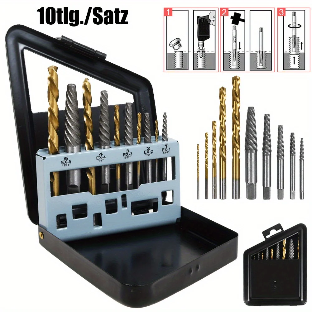 10-teiliges Bohrer-Links-Ausdreher-Schraubenentferner-Set