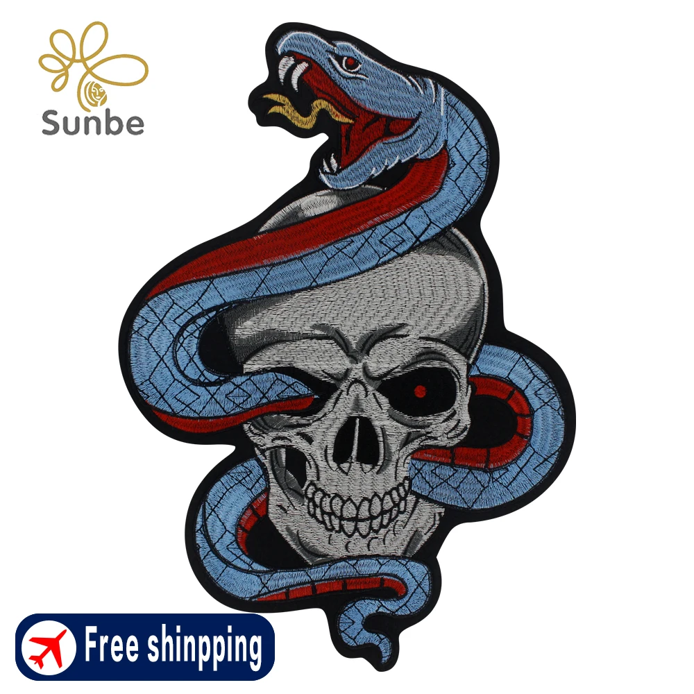 Skull Snake Patch Iron On Embroidered Applique Badge For Cool Punk  Style Jacket Clothing Decorated