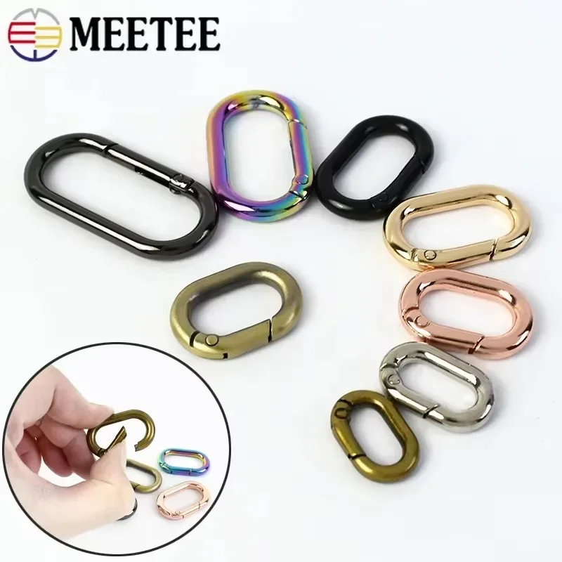 5/10Pcs Meetee 13-40mm Spring Metal Buckle Oval O Ring Clip for Bag Keychain Clasp Dog Collar Connector Hook DIY Accessories