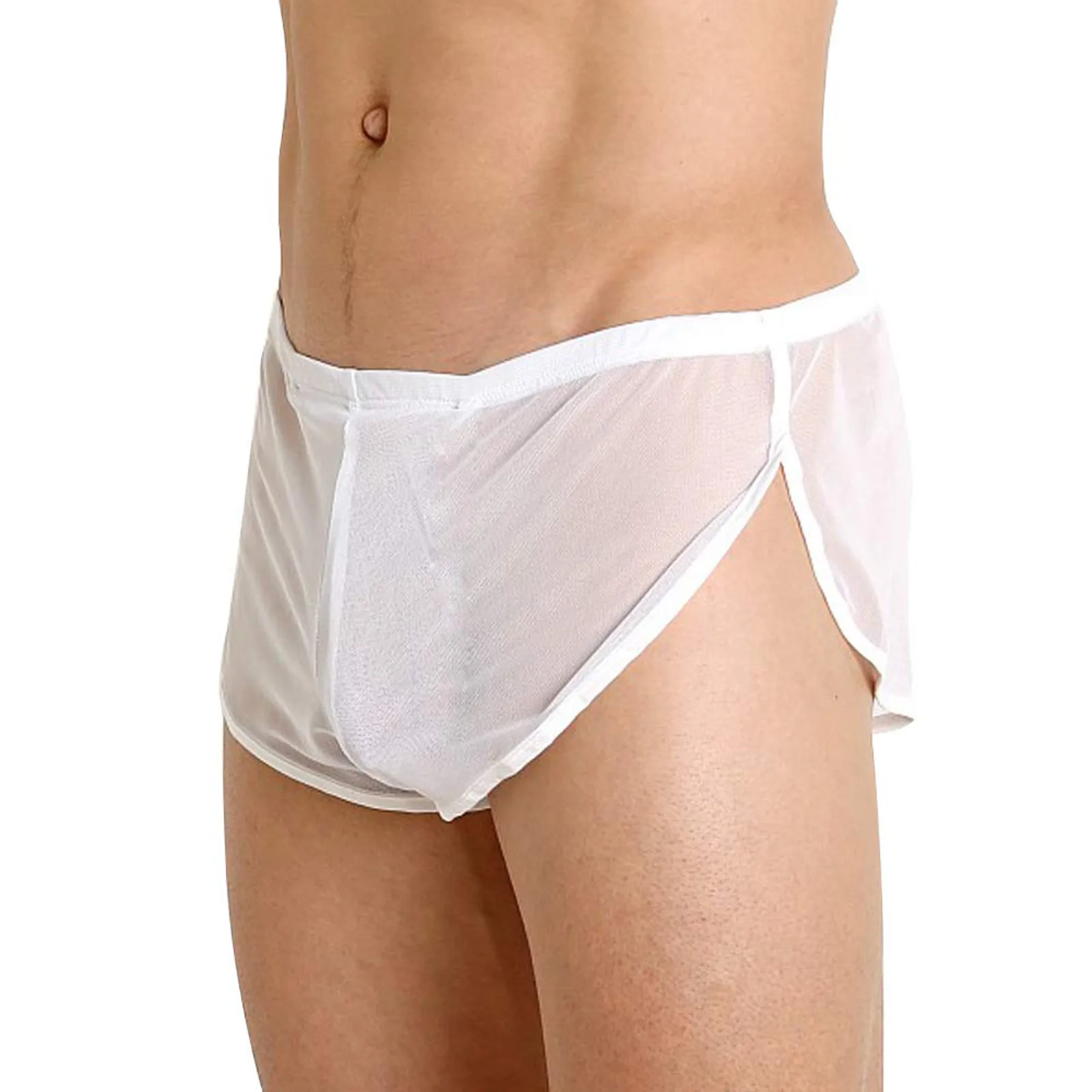 Man Sexy Thin Transparent Underpants Low Waist Side Split Comfortable Underpants Men Solid Seamless Bikini Swimming Underpants